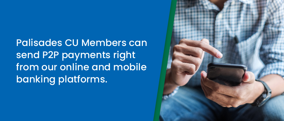 Palisades CU members can send P2P payments right from our online and mobile banking platforms - Close up of a man looking at his mobile phone